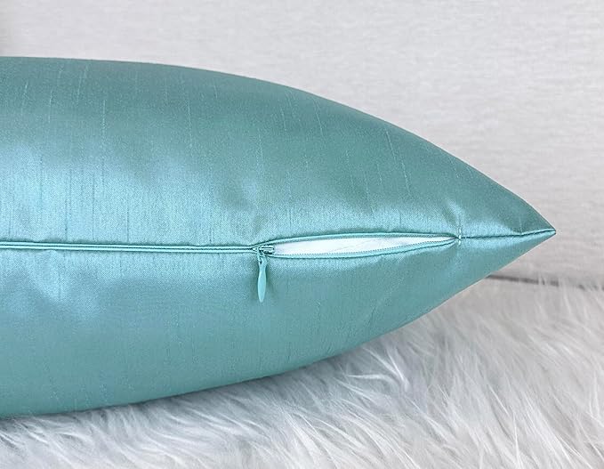 Aiking Home 20x20 Inches Faux Silk Square Throw Pillow Cover, Zipper Closure, Aqua (Set of 2)