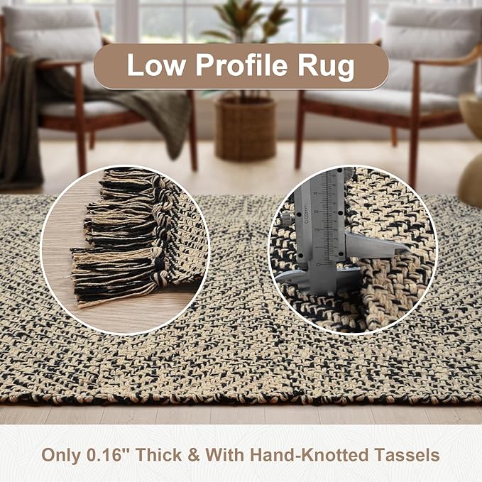 Collive Hallway Runner Rug, 2x5 Washable Natural/Black Modern Entryway Runner Rug Hand-Woven Cotton Boho Kitchen Runner Rugs for Bedroom Laundry Room Rug Front Door Farmhouse Bathroom Rug Outdoor
