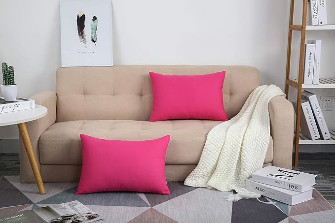 TangDepot Handmade Decorative Solid 100% Cotton Canvas Throw Pillow Covers/Pillow Shams, (12"x18", Hot Pink), 1 Count (Pack of 1)