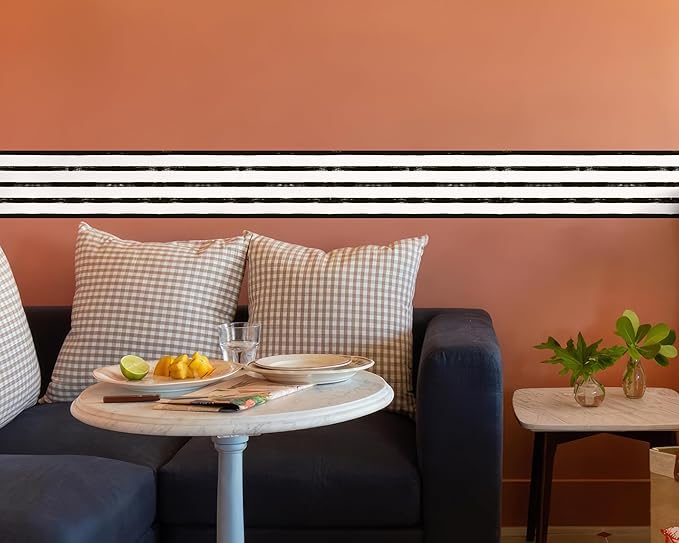FLFK Wallpaper Border - Black and White Striped Wall Borders Decal Peel and Stick Trim 7" x 240"