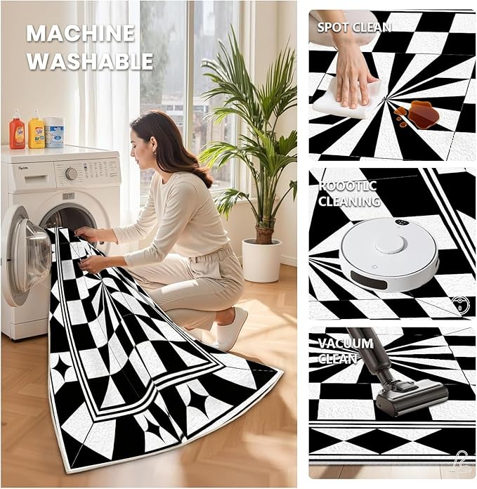 Black and White Checkered Rug, Checkered Rug, Modern Geometric Pattern Carpet, Retro Machine Washable Non Slip Area Rugs, Contemporary Rugs for Living Room/Bedroom 3x4