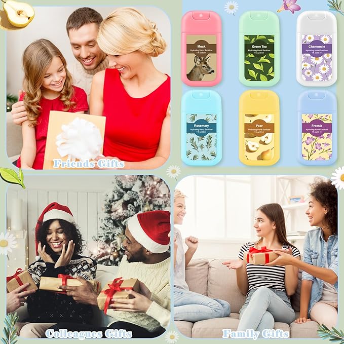 6 Pack Cute Hand Sanitizer Spray Scented Travel Size Hydrating Hand Sanitizers Power Mist Pocket Portable Refillable for Travel Outdoor Activity Gym Friends Colleague Holiday Gifts