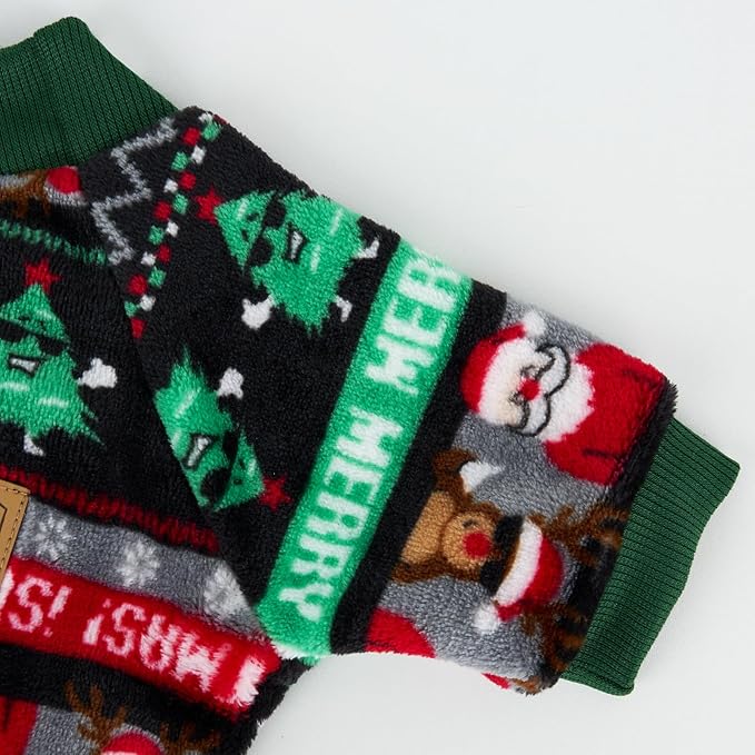 XPUDAC Christmas Dog Pajamas Fleece Dog Sweater Holiday Pet Outfit for Small Medium Dogs Girl Boy Puppy Clothes Onesie, XL