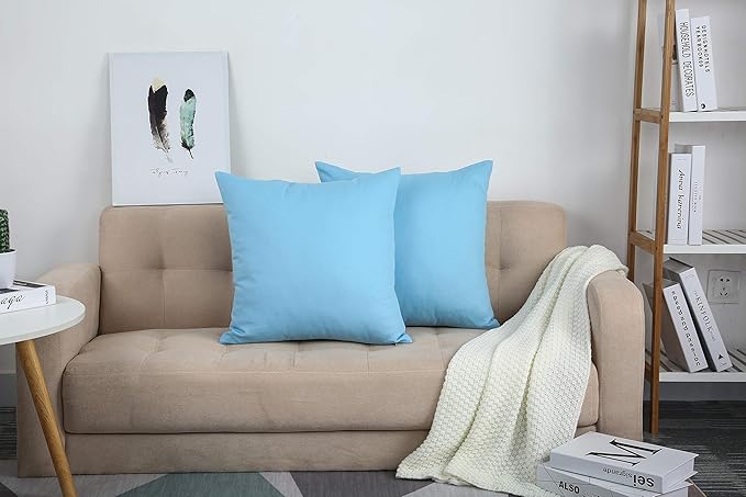 TangDepot Handmade Decorative Solid 100% Cotton Canvas Throw Pillow Covers/Pillow Shams, (16"x16", Sky Blue)