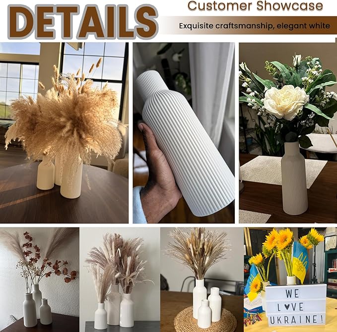 Glossy Ceramic Vase Set of 3, High-Gloss Ribbed Modern Flower Vases in Black, Green & Yellow, 5.9"/7.8"/9.8" Decorative Vases for Home Living Room Table Centerpiece