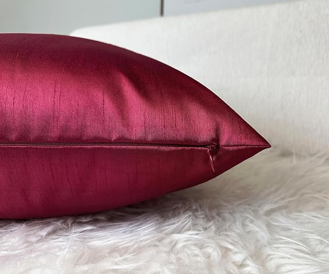 Aiking Home 20x20 Inches Faux Silk Square Throw Pillow Cover, Zipper Closure, Burgundy (Set of 2)