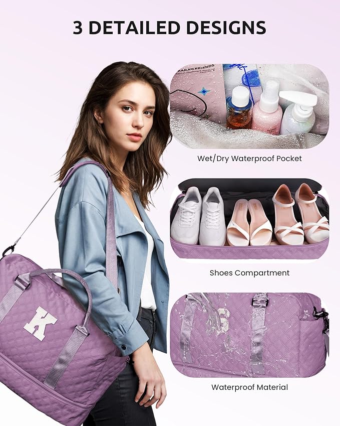 Vogewood Women's Gifts - Personalized Duffle Bag with Shoe Compartment, Weekender & Overnight Bag for Tween Travel, Graduate Gift