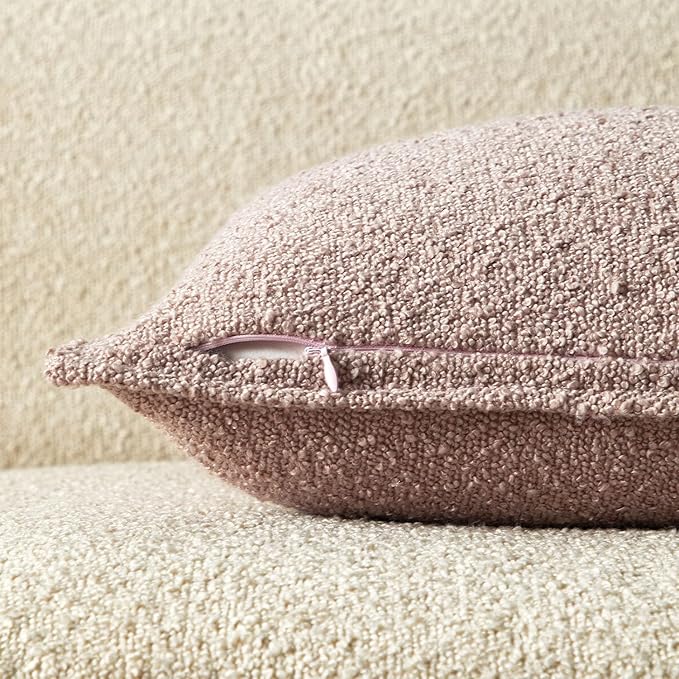 JUSPURBET Pink Decorative Pillow Covers 12x20 Set of 2 Throw Pillow Covers for Couch Sofa Bed Cozy Boucle Textured Lumbar Cushion Covers Cases with Hidden Zipper for Living Room Home Decor