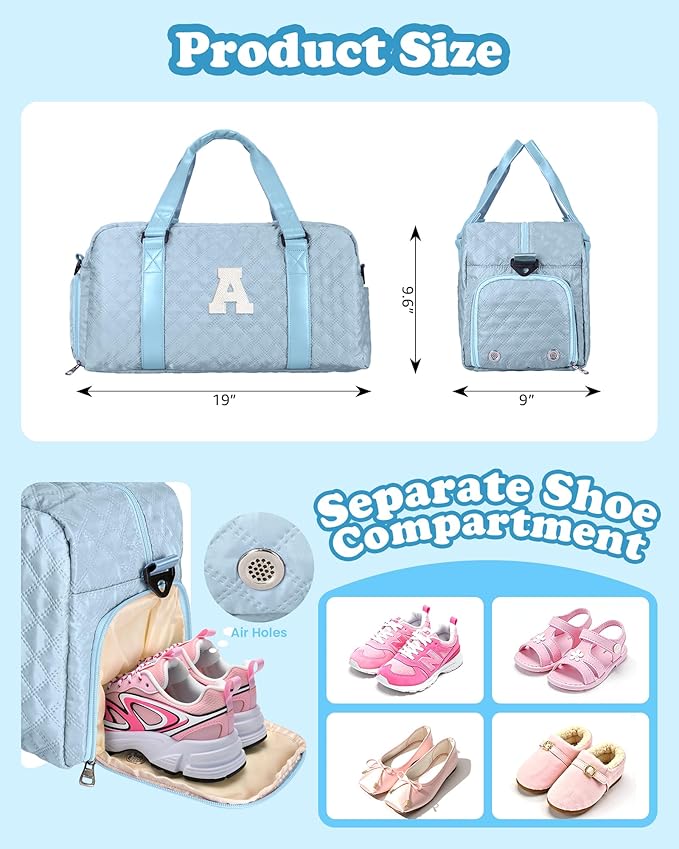 Elilier Personalized Gym Bag for Girls, Kids Travel Duffel Bag, Graduation Gift Ideas 2025, Monogram Weekender Bag with Shoes Compartment, Monogram others day gifts, Girls Gifts for Kids Friends