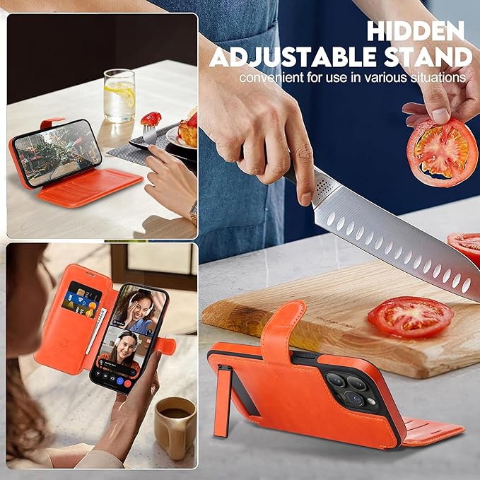 CIVICASE for iPhone 14 Pro Max Wallet Case with Stand,PU Leather Flip Credit Card Holder Slots (RFID Blocking),Compatible with Magsafe Magnetic Holder Phone Cover Women Men,Orange