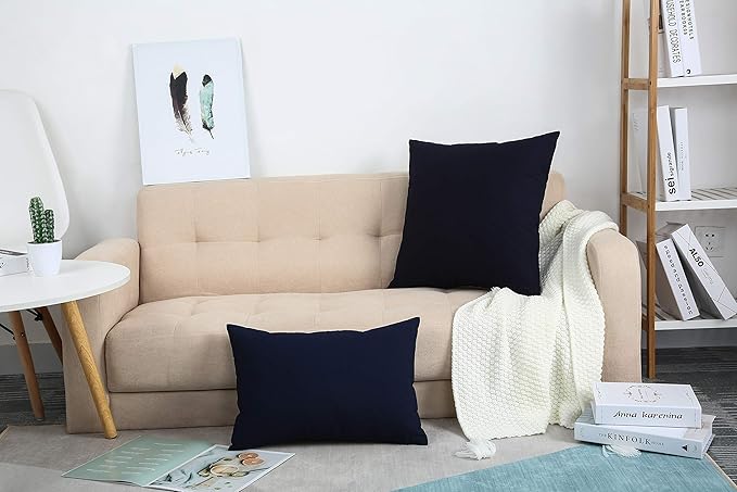 TangDepot Handmade Decorative Solid 100% Cotton Canvas Throw Pillow Covers/Pillow Shams, (14"x14", Dark Navy)