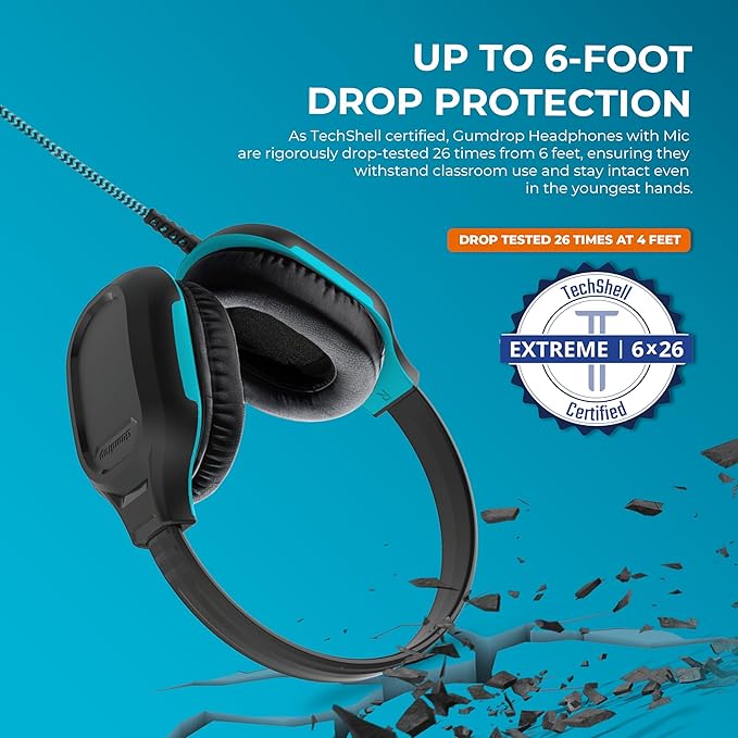 Gumdrop DropTech B1 Over-Ear Headphones for Kids w/Boom Mic, 3.5 mm Chew Proof Cord for K-12, Students & Classroom (New DropTech Headset (Black) 10 Bulk Pack)