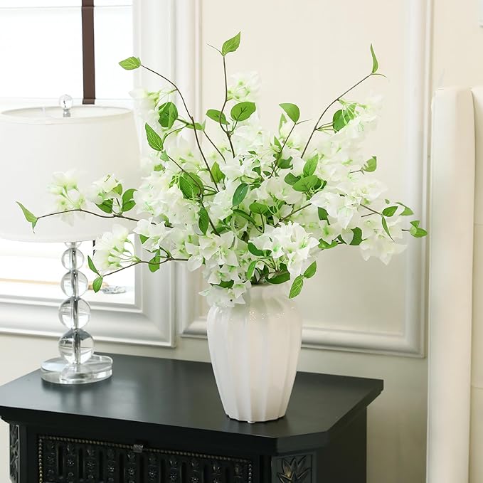 10PCS Bougainvillea Artificial Flowers 30" Silk Fake Bougainvillea Branches Faux Flowers Vines for Home,Garden,Wedding,Party,Indoor and Outdoor,Floral Arrangement and DIY Decor(White)