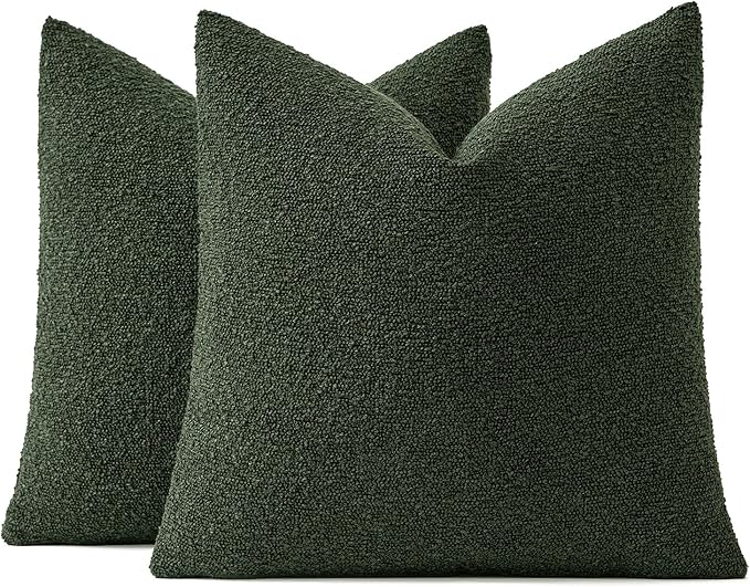 MIULEE 18x18 Inch Christmas Decorative Pillow Covers for Couch Bed Set of 2 Textured Boucle Neutral Winter Throw Pillows Dark Green Accent Solid Cushion Pillowcases Sofa Livingroom Home Decor