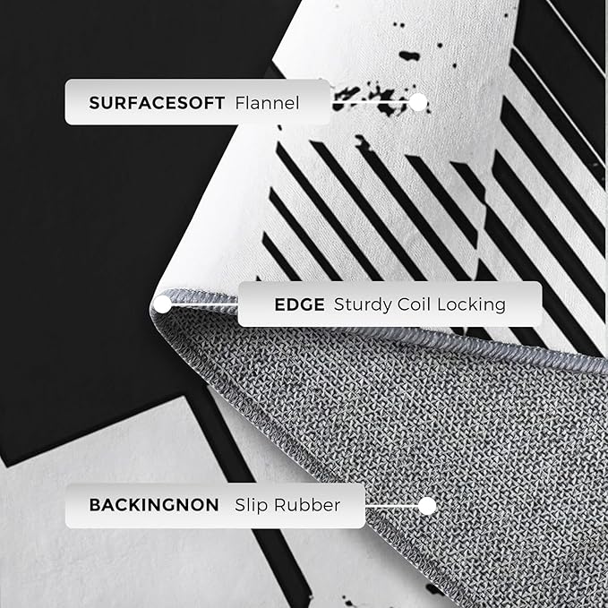 Black and White Rugs for Home Decor, 5x7 ft, Abstract Geometric Area Rugs for Living Room, Soft Non Slip Washable Modern Minimalist Carpet Bedroom Decorations Dt-Ghf-31