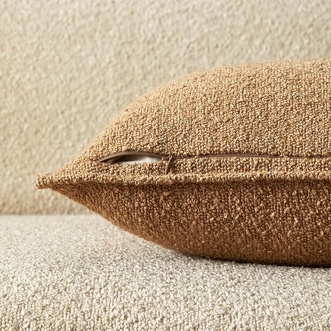 JUSPURBET Pillow Covers 20x20 Set of 2 Decorative Throw Pillow Covers Case for Couch Sofa Bed Soft Boucle Textured Cushion Covers with Hidden Zipper for Home Decor Living Room,Camel