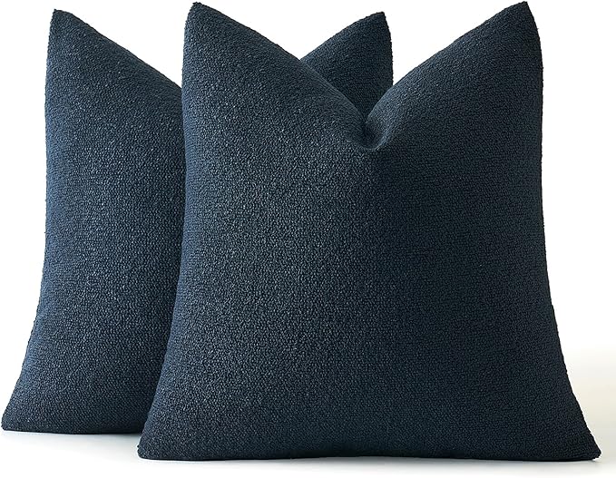 MIULEE 22x22 Inch Decorative Euro Sham Throw Pillows for Bed Set of 2 Textured Boucle Neutral Winter Throw Pillow Covers Navy Blue Accent Solid Euro Couch Pillowcases Sofa Livingroom Home Decor