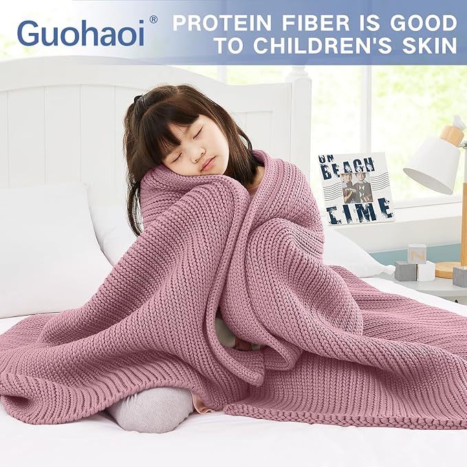 Guohaoi Knitted Weighted Blanket for Adults (Muted Pink 48"x72" 15lbs) No Beads Cooling Throw Blanket for Hot Sleepers, Home Decor Breathable Chunky Knit Heavy Blanket Use on Full Size Bed