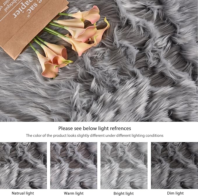 Silver Grey Furry Faux Sheepskin Shag Fur Rugs for Living Room Small Plush Circle Washable Area Rugs for Cute Room Nursery Decor Round Rug 3ft