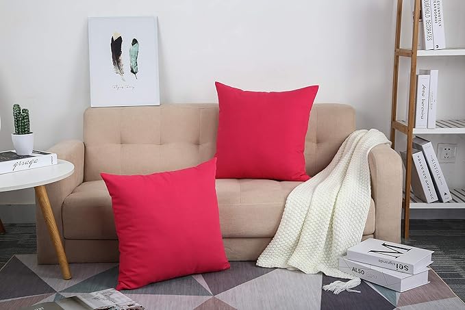 TangDepot Handmade Decorative Solid 100% Cotton Canvas Throw Pillow Covers/Pillow Shams, (20"x20", Watermelon Red)