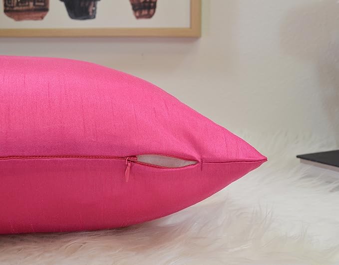 Aiking Home 24x24 Inches Faux Silk Square European Shams, Zipper Closure, Hot Pink (Set of 2)