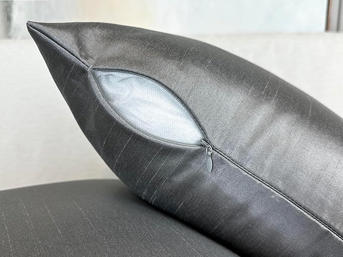 Aiking Home 20x20 Inches Faux Silk Square Throw Pillow Cover, Zipper Closure, Charcoal (Set of 2)