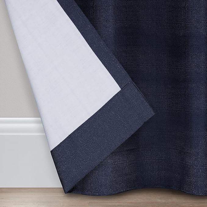 Eclipse Kendall Textured Blackout Thermal Rod Pocket Window Curtain, Insulating & Noise Reducing Curtains for Bedroom or Living Room (1 Panel), 63 in Long x 42 in Wide, Indigo