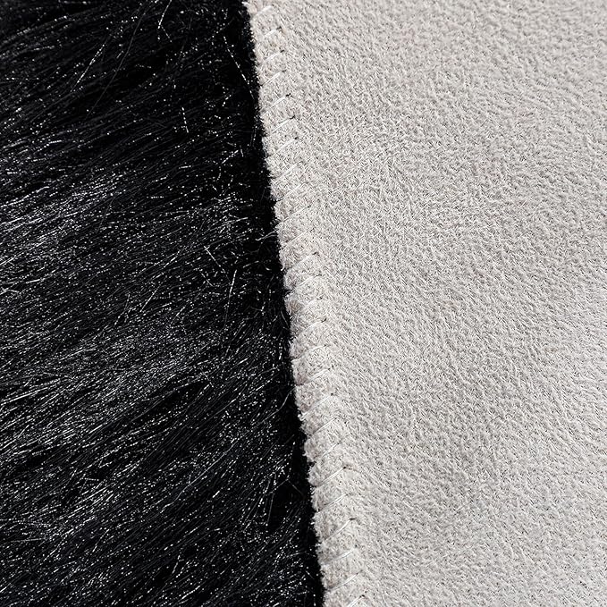 Faux Fur Rug Sheepskin Shag Fluffy Fuzzy Black 3x4 ft Rugs for Bedroom Bedside Bed Floor Living Room Plush Rectangle High-Density Cushion Carpet Super Sofa Cover