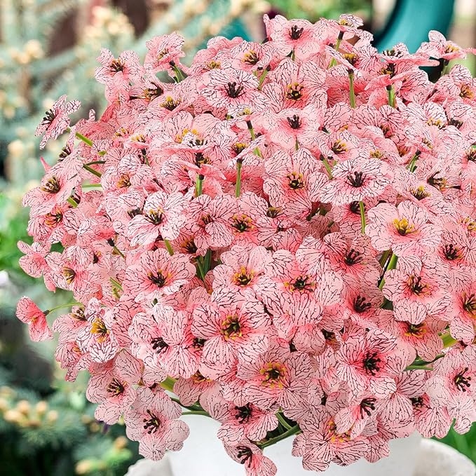 MACTING Artificial Flowers for Outdoors 12 Bundles Fake Flowers UV Resistant Faux Plastic Plants No Fade for Hanging Planters Window Patio Porch Garden Home Indoor Outdoor Summer Decorations(Pink)