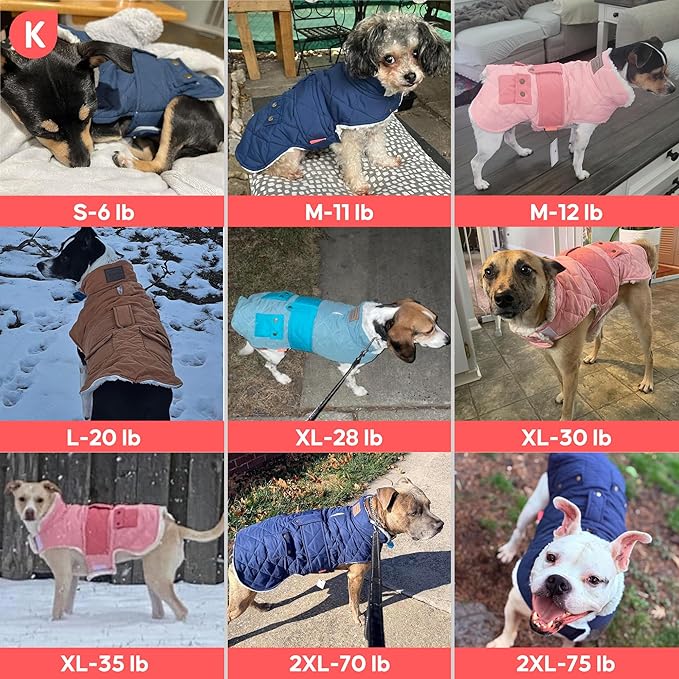 KYEESE Dog Coat Soft Pet Sweater with Leash Hole Windproof Dogs Jacket with Fleece Lined Waterproof Dog Coats for Large Dogs Warm Cat Clothes for Cold Weather Thick Pet Winter Puffer Coat with Pocket