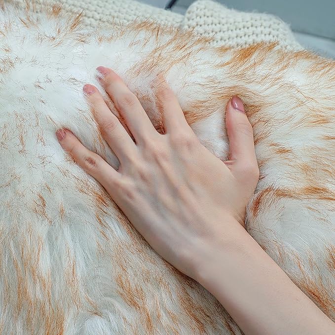 Faux Fur Rug Sheepskin Shag Fluffy Fuzzy 2x3 ft Small Rugs for Bedroom Bedside Bed Floor Living Room Plush High-Density Cushion Carpet Super Sofa Cover White and Yellow