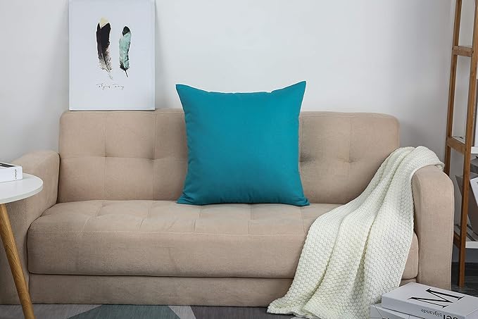 TangDepot Set of 2 Handmade Decorative Solid 100% Cotton Canvas Throw Pillow Covers/Cushion Covers, 45 Colors Available - (20"x20" 2 Pieces, Blue Ashes)