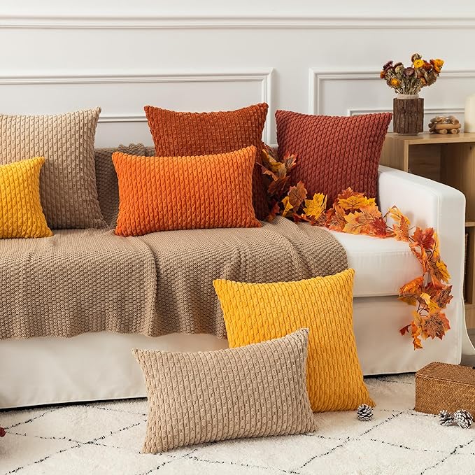 Kevin Textile Euro Sham Pillow Covers 28x28 Inch 2 Packs Soft Boho Striped Corduroy Decorative Throw Pillows for Living Room Couch Bed Sofa Rustic Farmhouse Home Decor 71x71cm Tan