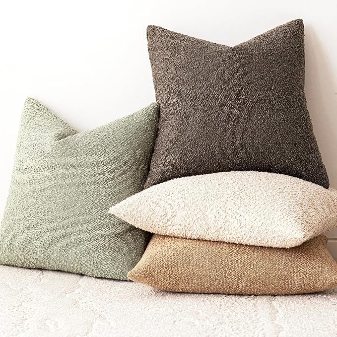 Foindtower Decorative Textured Boucle Throw Pillow Covers Accent Solid Pillow Cases Neutral Soft Cozy Couch Cushion Case for Chair Sofa Bedroom Living Room Home Decor 26x26 Inch,1PC,Dirty Sage Green