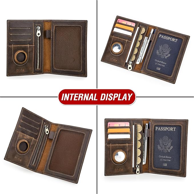 Top Grain Leather Single Travel Passport Wallet Embossing Badge for Unisex, Folio Design for Passport & Multi Cards, RFID Blocking for Passport/Cards/Checks/Bills/AirTag, Coffee Default, AU