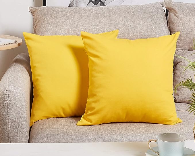 TangDepot Handmade Decorative Solid 100% Cotton Canvas Throw Pillow Covers/Pillow Shams, (20"x20", Yellow)