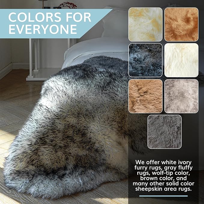 WaySoft New Zealand Sheepskin Area Rug – Genuine Fluffy Wool, Multiple Sizes, Bedroom or Living Room Decor(6ft x 7ft,Ivory)