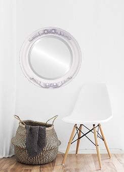 OVALCREST Round Beveled Wall Mirror for Home Decor - Florence Style - Linen White - 18x18 Outside Dimensions