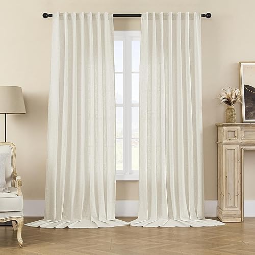 Joydeco Linen Curtains, Ivory on Linen, Semi-Blackout | 108 Inches Long | Rod Pocket | For Living Room | Pack of 12
