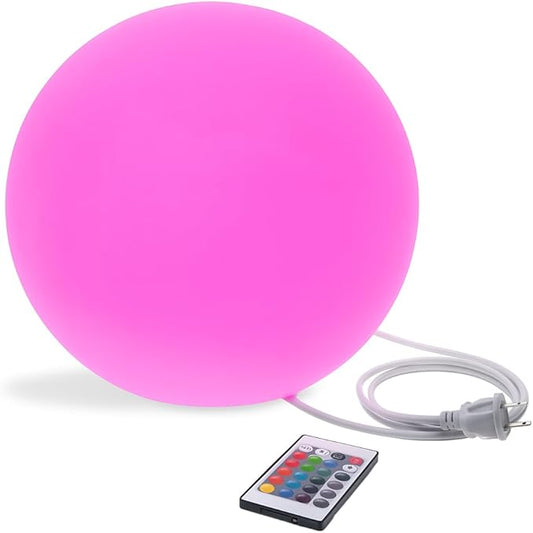 Modern Home Color-Changing LED Glow Ball - 16-Color Remote-Controlled Light Sphere w/Power Cord – Indoor/Outdoor Ambient Mood Lighting, Waterproof, Plug-in (12")