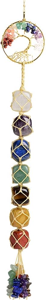 Handmade Crystal Window Car Hanging Ornaments 7 Chakra Home Decoration Feng Shui Ornament Car Decoration (Chakra-Beige Thread)