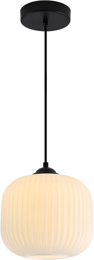 KCO Lighting Frosted White Glass Pendant Light Black Farmhouse Kitchen Light Fixtures Ceiling Hanging Over Table Mid Century Modern Globe Pendant Light Single Hanging Light Fixture