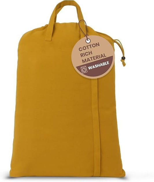 LFH Home Large Premium Cotton Canvas Laundry Bag with Drawstring and Handles Heavy Duty, Multi-Use, and Washable for Home, Travel, College or Storage 24x36 (Pack of 2)-Yellow