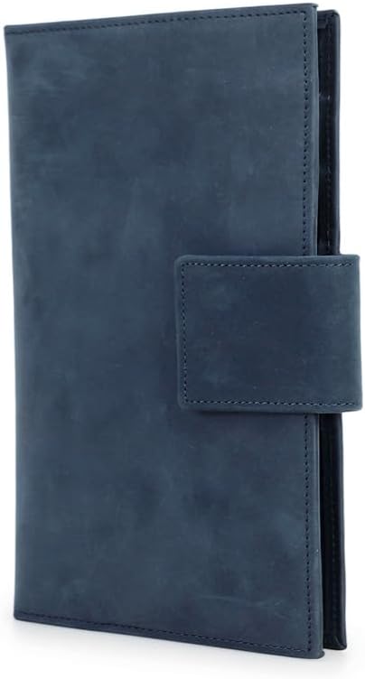 Unisex Genuine Leather Wallet Retro Crazy Horse Leather RFID Blocking Family Travel Passport Holder Slot (Blue)