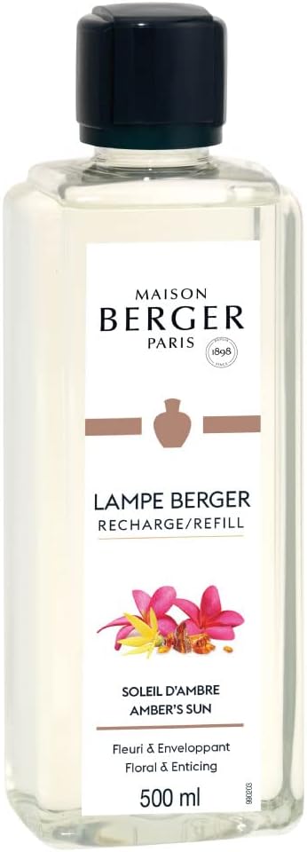 MAISON BERGER Amber's Sun Lampe Berger Refill, 500 ml (16.9 fl oz), Odor-Neutralizing Home Fragrance Oil Lamps, Tuberose, Freesia, Cyclamen, Jasmine, Ylang Ylang, Made in France