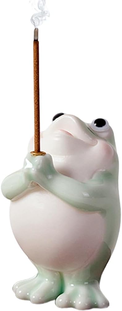 Frog Incense Holder for Sticks, Ceramic Incense Holder Cute Frog Figurines Incense Stick Holder, Insence-Sticks Burner Incense Burner Holder for Yoga Meditation Home Office Decor (without Ash Catcher)
