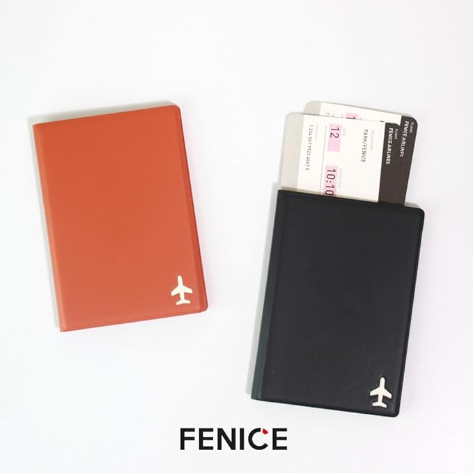Fenice Plain Simple Passport Cover Holder Wallet Case for Travel Essential RFID Blocking Vegan Leather Waterproof (ORANGE)