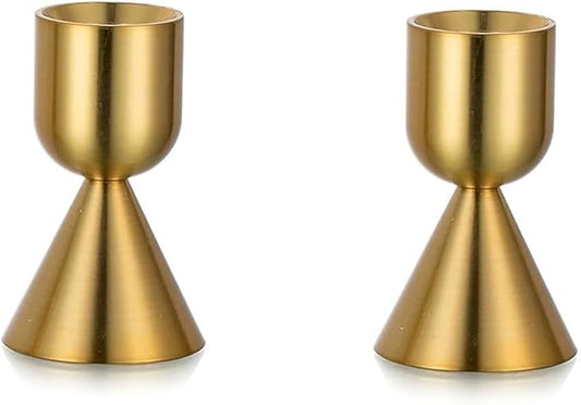 Brass Gold Candlestick Holder,Taper Candle Holders,Candle Stick Holders 2Pcs,Modern Aluminium Taper Holder for Table Mantel Wedding Housewarming Gift