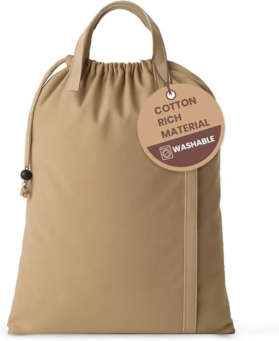 LFH Home Large Premium Cotton Canvas Laundry Bag with Drawstring and Handles Heavy Duty, Multi-Use, and Washable for Home, Travel, College or Storage 20x30 (Pack of 2)-Beige