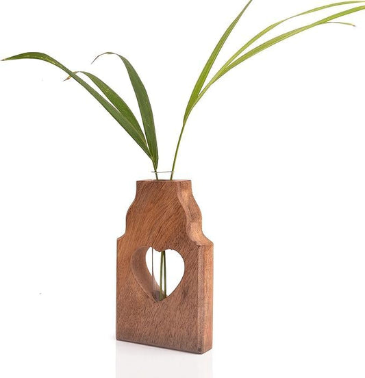 Wooden Plant Propagation Station Stand with Single Glass Test Tube Indoor Desktop Terrarium for Hydroponics Water Plant Cutting Flower Vase Planter Home Office Garden Decor Plant Lover Gifts (Brown)